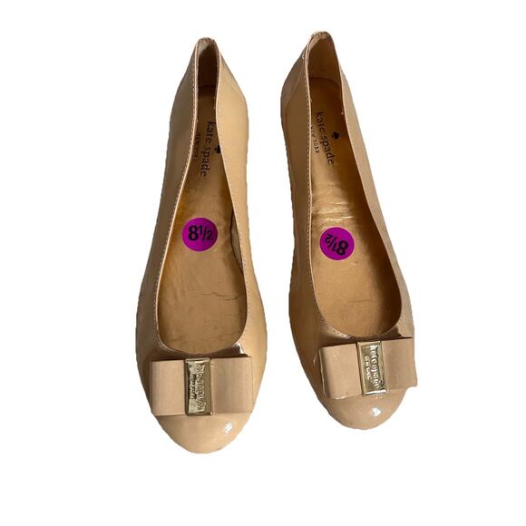 Kate Spade Nude Ballet Flats Bow Gold Hardware | 8.5 - Picture 1 of 6